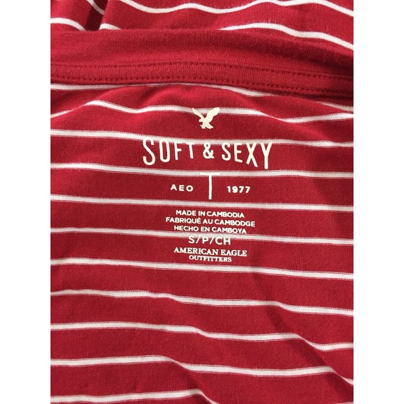 American Eagle AEO Soft & Sexy Shirt Size Small Red Stripe Dolman Sleeves - Picture 5 of 6
